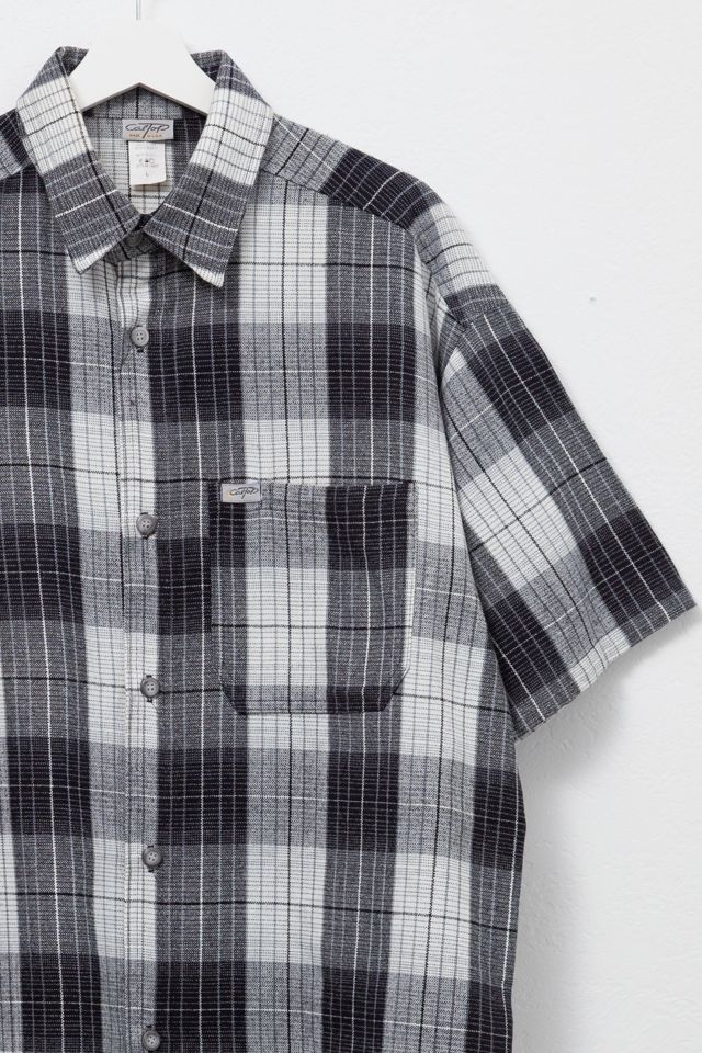 Vintage 1990s Black & White Plaid Short Sleeve Button Up Shirt #1