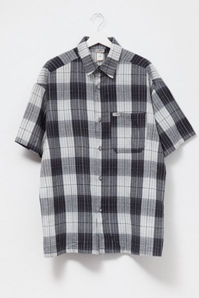Vintage 1990s Black & White Plaid Short Sleeve Button Up Shirt