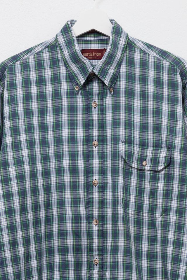 Vintage 1980s Green & Blue Check Light Weight Button Up Shirt #1