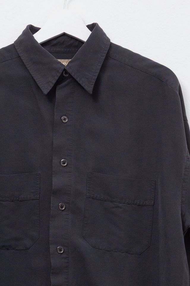 Vintage 1990s Charcoal Gray Rayon Button Up Long Sleeve Shirt #1