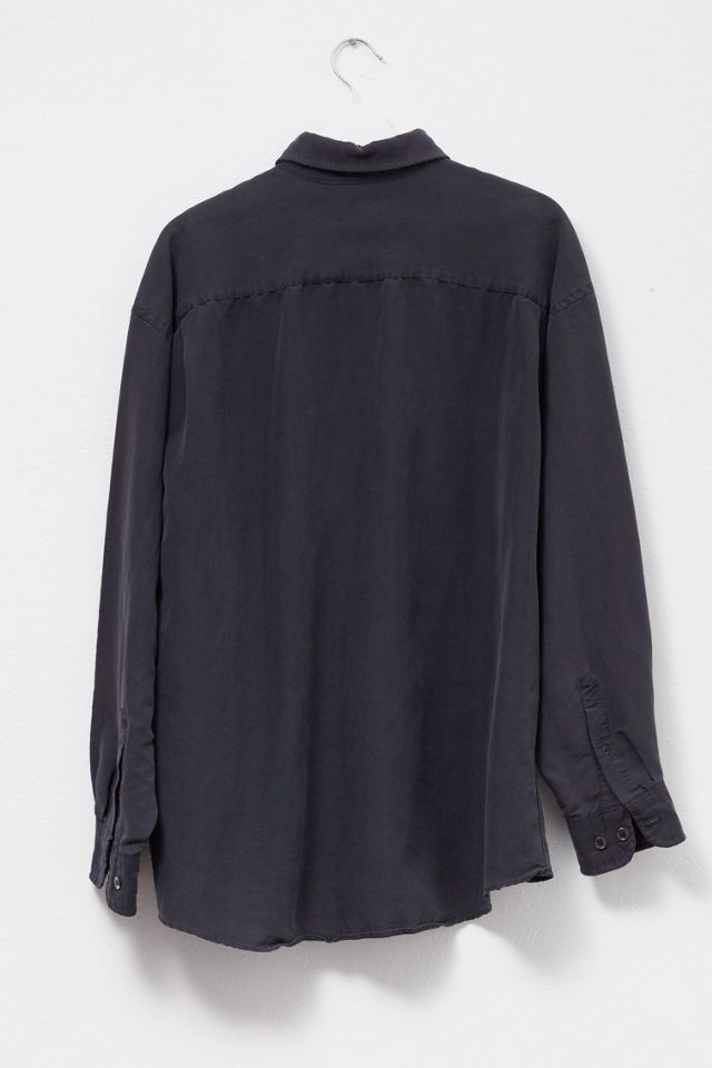 Vintage 1990s Charcoal Gray Rayon Button Up Long Sleeve Shirt #2