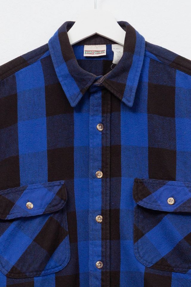 Vintage 1990s Distressed Blue & Black Plaid Cotton Button Up Shirt #1