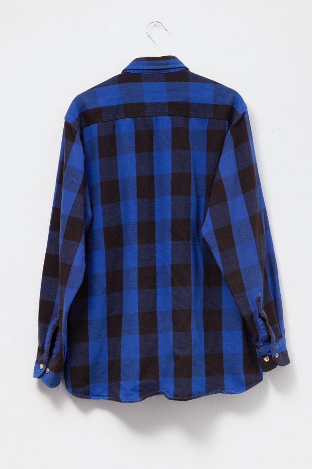 Vintage 1990s Distressed Blue & Black Plaid Cotton Button Up Shirt #2