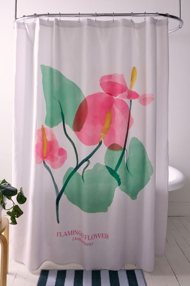Flamingo Flower Printed Shower Curtain #1
