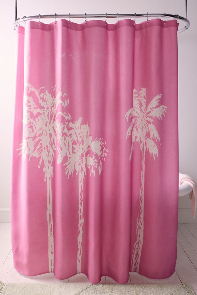 Pink Palm Trees Printed Shower Curtain #1