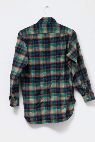 Vintage 1980s Distressed Pendleton Blue Green Plaid Wool Button Up Shirt