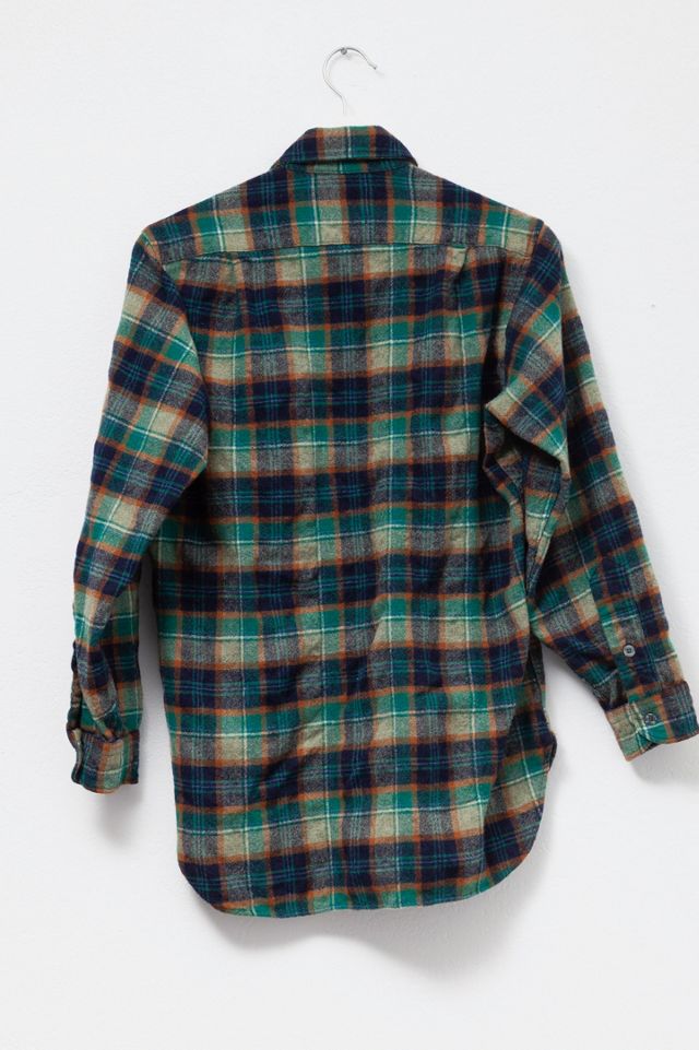 Vintage 1980s Distressed Pendleton Blue Green Plaid Wool Button Up Shirt #3