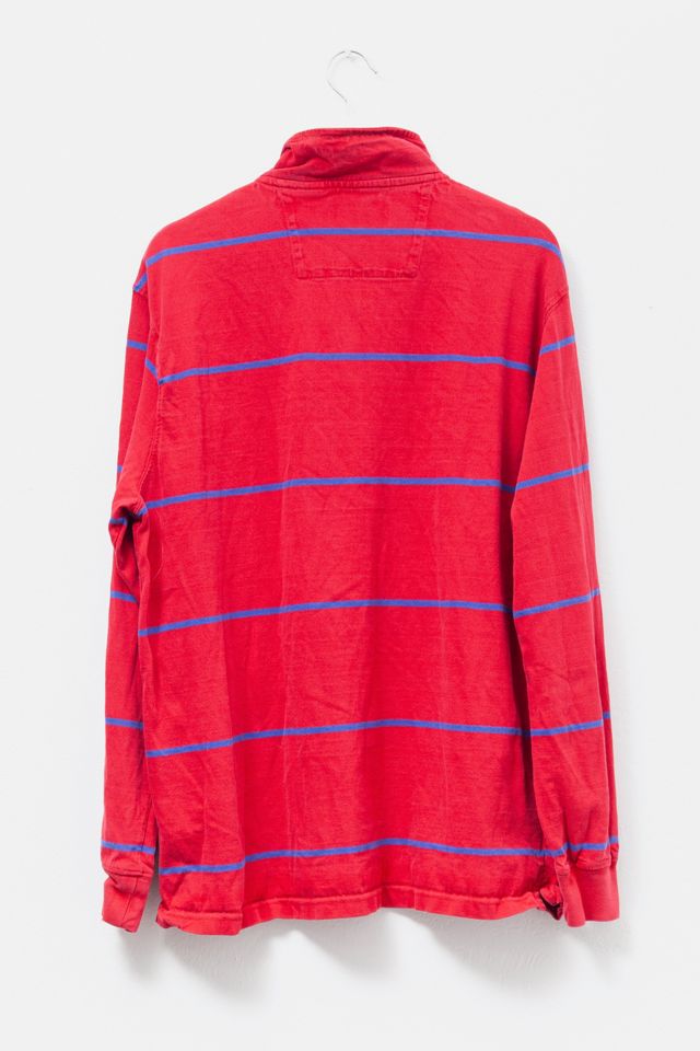 Vintage 1990s Cotton Red Striped 1/4 Zip Cotton Shirt #1