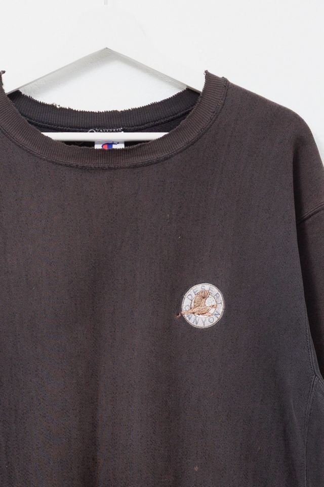 Vintage 1990s Distressed Champion Reverse Weave Black Embroidered Crewneck Sweatshirt #1