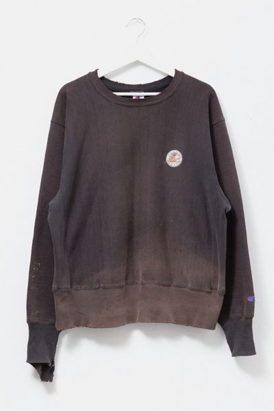 Vintage 1990s Distressed Champion Reverse Weave Black Embroidered Crewneck Sweatshirt