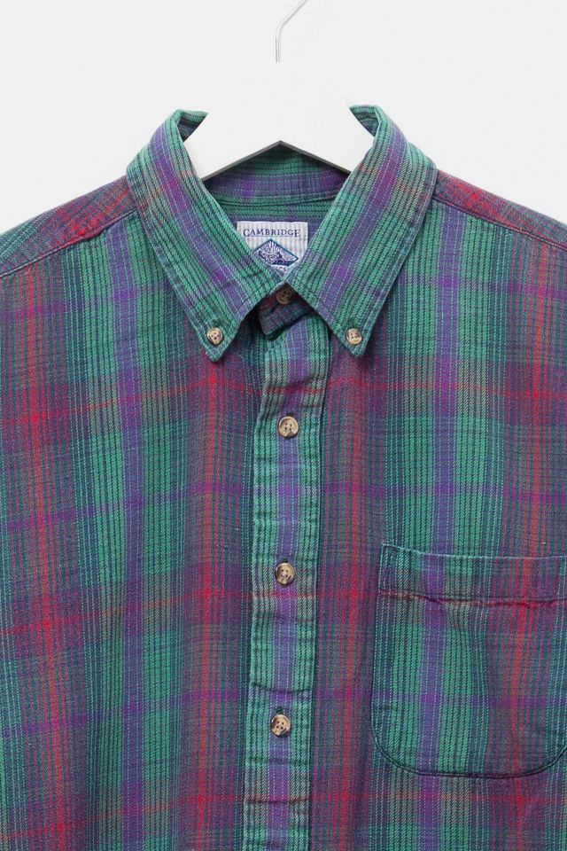 Vintage 1990s Distressed Green & Purple Plaid Cotton Button Up Shirt #1