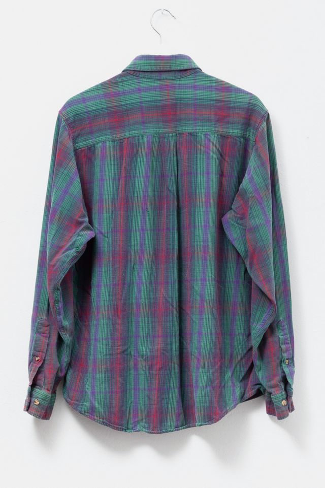 Vintage 1990s Distressed Green & Purple Plaid Cotton Button Up Shirt #2