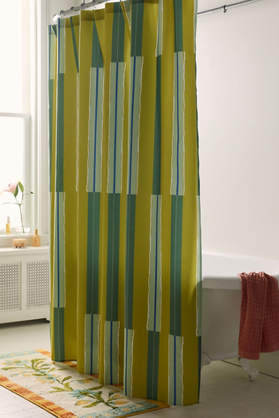 Electric Chartreuse Striped Patterned Shower Curtain in Chartreuse at Urban Outfitters