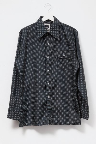 Vintage 1970s Saska Ski Wear Black Nylon Polka Dot Shirt