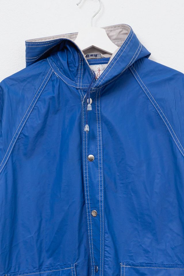 Vintage 1980s Anchor Bay Blue Rubber Snap Button Rain Jacket #1