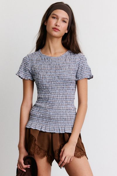 Kimchi Blue Anna Smocked Cotton Short Sleeve Blouse