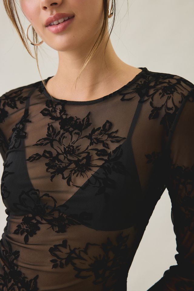 Kimchi Blue Raya Sheer Floral Burnout Mesh Long Sleeve Top #2