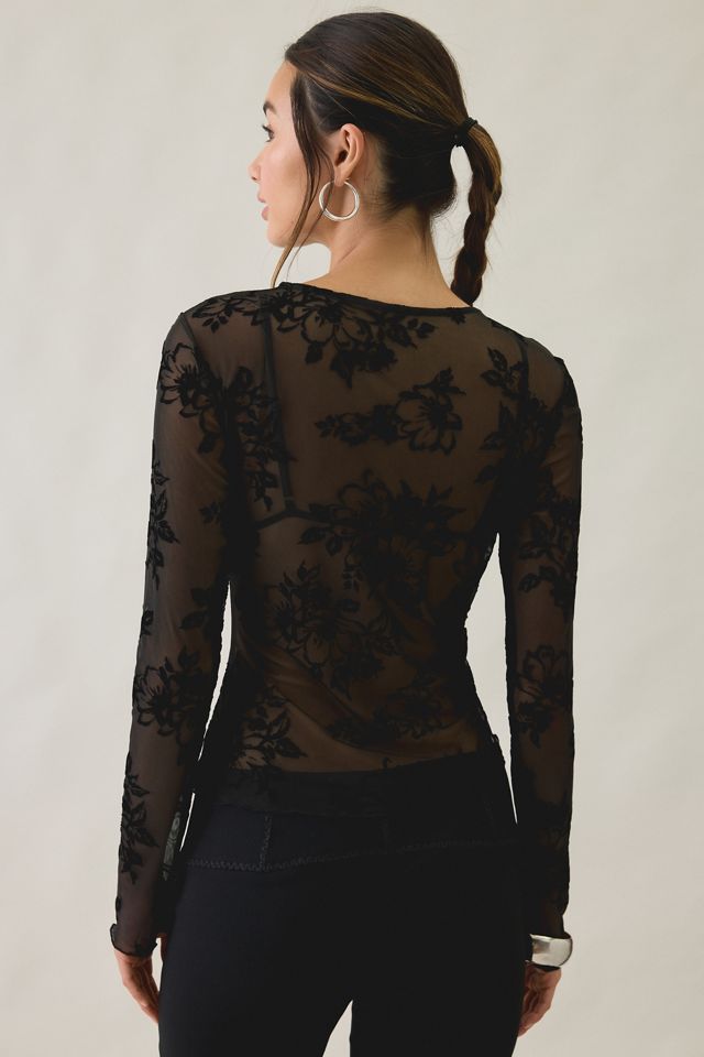 Kimchi Blue Raya Sheer Floral Burnout Mesh Long Sleeve Top #3