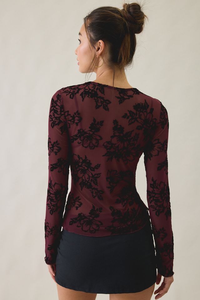 Kimchi Blue Raya Sheer Floral Burnout Mesh Long Sleeve Top #1