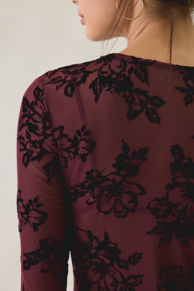 Kimchi Blue Raya Sheer Floral Burnout Mesh Long Sleeve Top #3