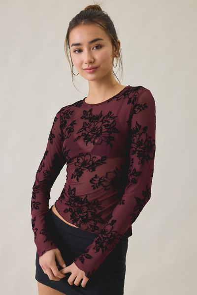 Kimchi Blue Raya Sheer Floral Burnout Mesh Long Sleeve Top