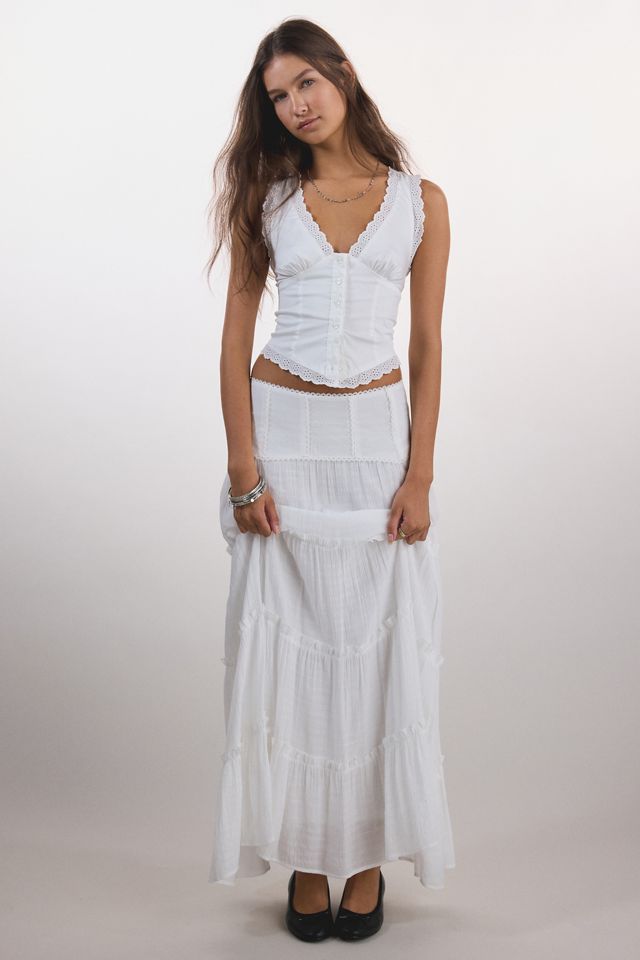 Kimchi Blue It's A Vibe Poplin Lace Trim Corset Tank Top #1