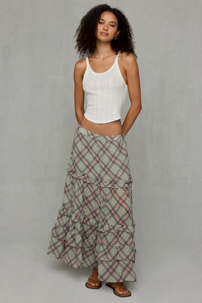 Kimchi Blue Yasmin Plaid Tiered Maxi Skirt