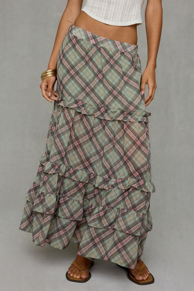 Kimchi Blue Yasmin Plaid Tiered Maxi Skirt #1