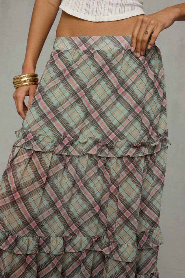 Kimchi Blue Yasmin Plaid Tiered Maxi Skirt #2
