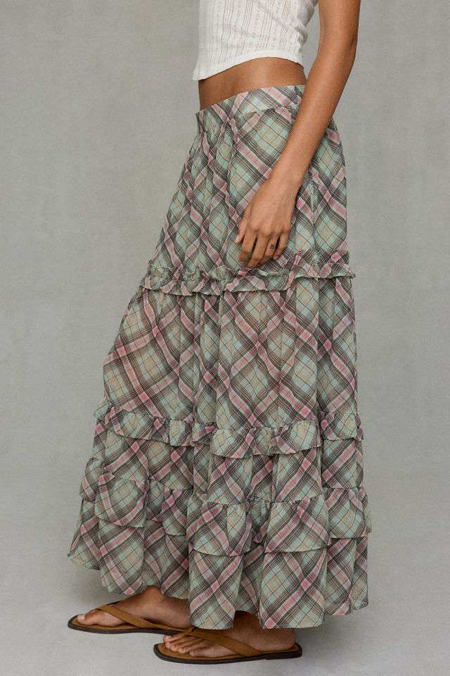Kimchi Blue Yasmin Plaid Tiered Maxi Skirt #3