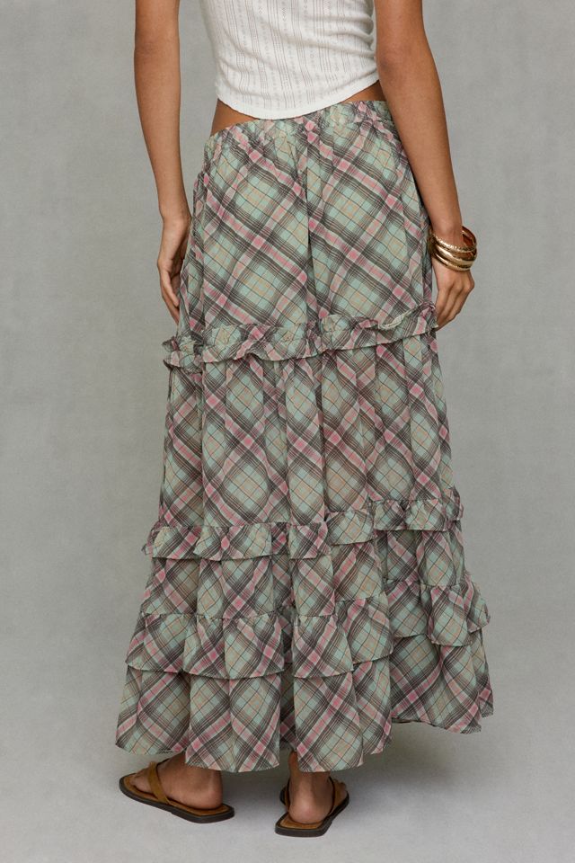 Kimchi Blue Yasmin Plaid Tiered Maxi Skirt #4