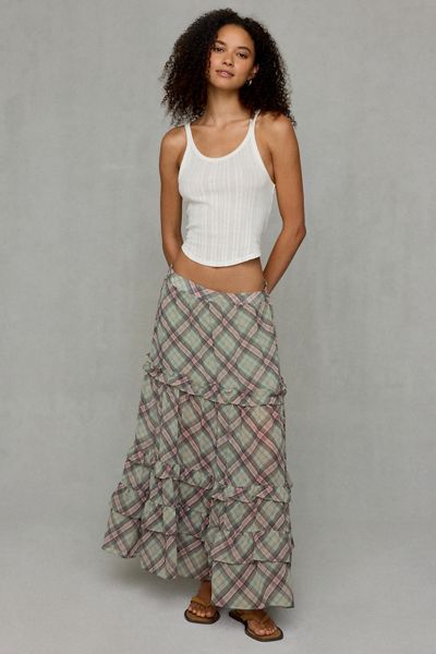 Kimchi Blue Yasmin Plaid Tiered Maxi Skirt