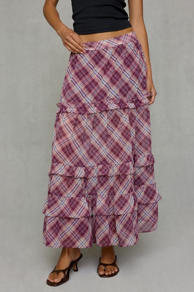 Kimchi Blue Yasmin Plaid Tiered Maxi Skirt #1
