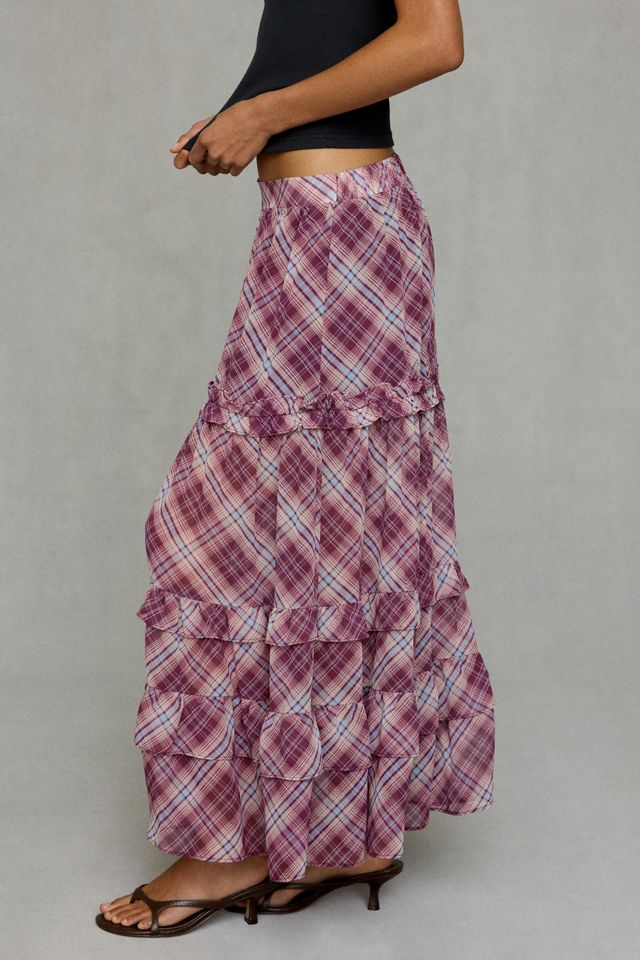 Kimchi Blue Yasmin Plaid Tiered Maxi Skirt #3