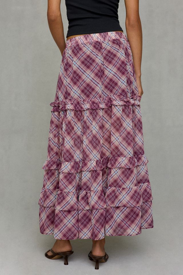 Kimchi Blue Yasmin Plaid Tiered Maxi Skirt #4