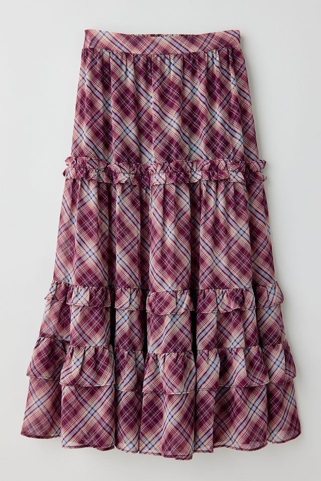 Kimchi Blue Yasmin Plaid Tiered Maxi Skirt #5
