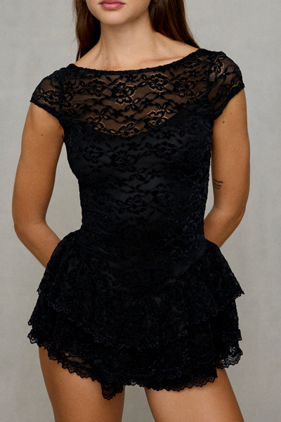 Kimchi Blue Ruffled Up Lace Short Sleeve Romper
