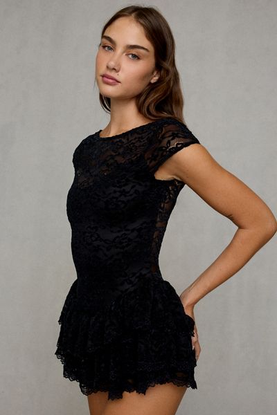 Kimchi Blue Ruffled Up Lace Short Sleeve Romper