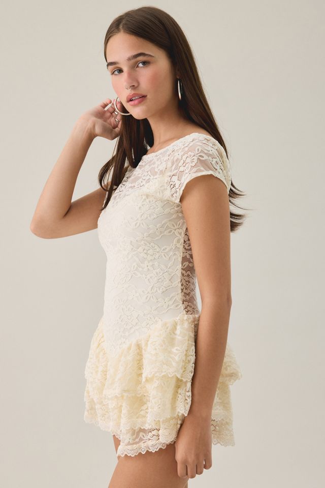Kimchi Blue Ruffled Up Lace Short Sleeve Romper #1
