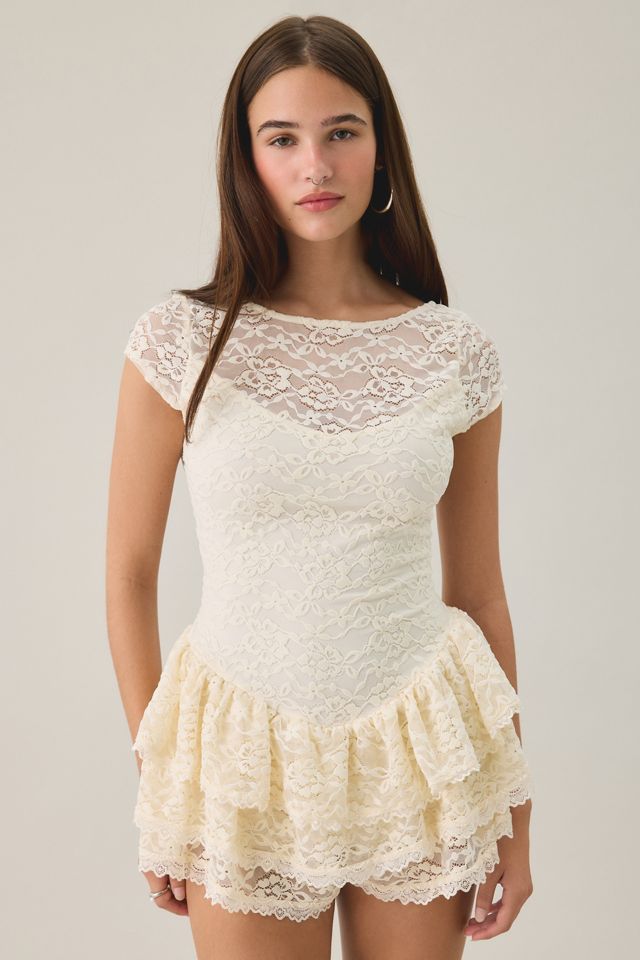Kimchi Blue Ruffled Up Lace Short Sleeve Romper #2