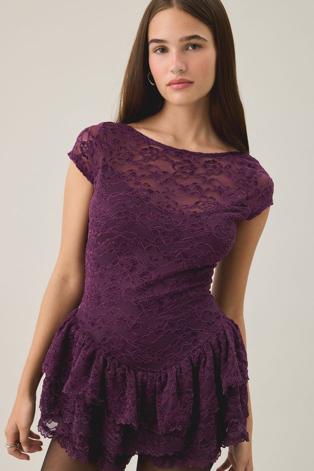 Kimchi Blue Ruffled Up Lace Short Sleeve Romper #1