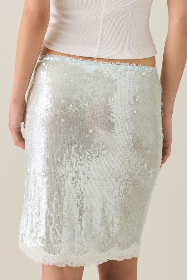 Kimchi Blue Sammi Lace Trim Semi-Sheer Sequin Midi Skirt #4
