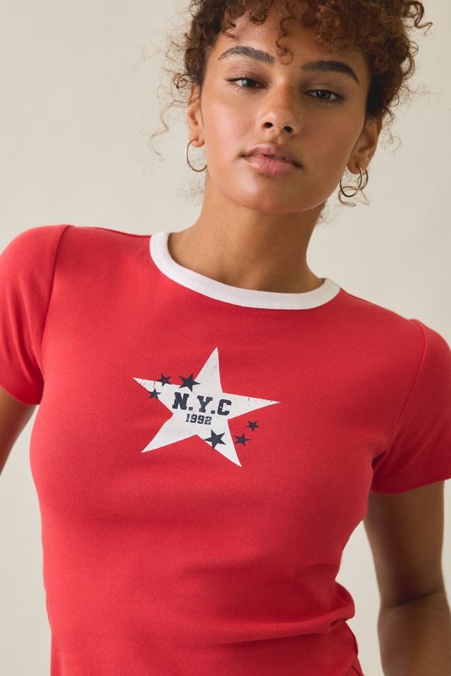 T-shirt bébé à bords contrastants avec graphique étoile NYC #1