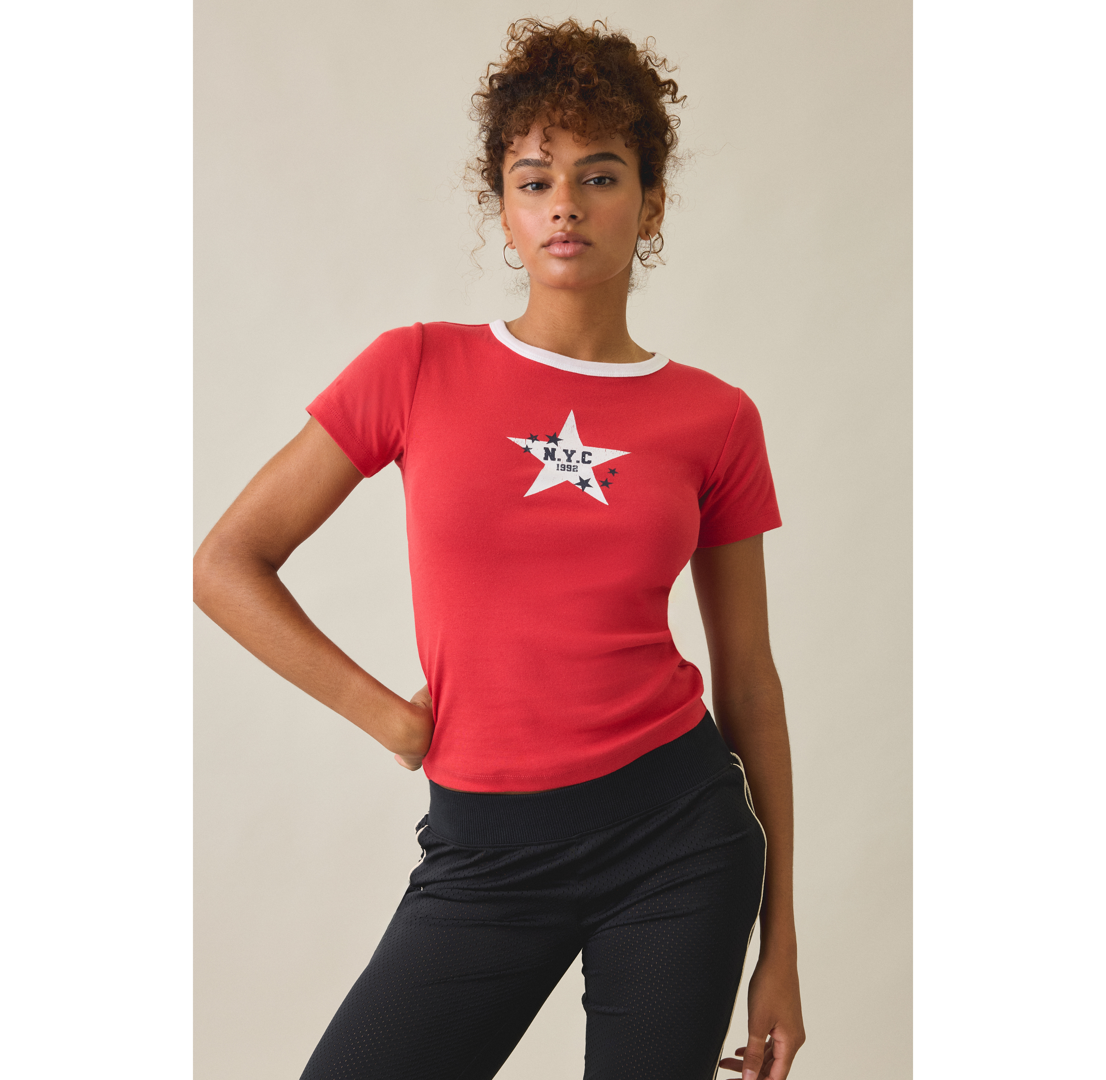 NYC Star Graphic Ringer Baby Tee