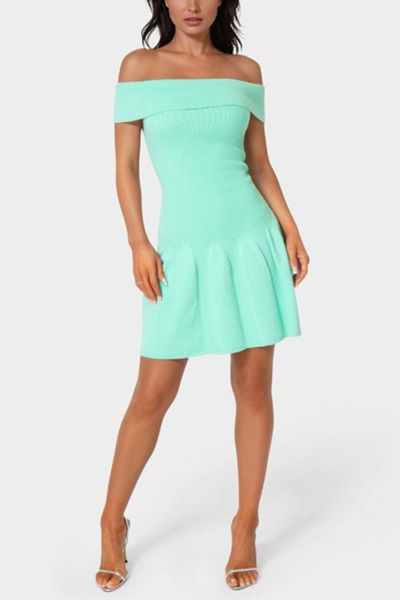 Bebe Off the Shoulder Fit and Flare Mini Dress