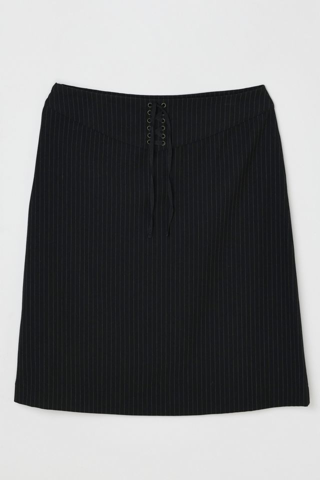 Vintage Y2k Black Pinstriped Lace-Up Midi Skirt #1