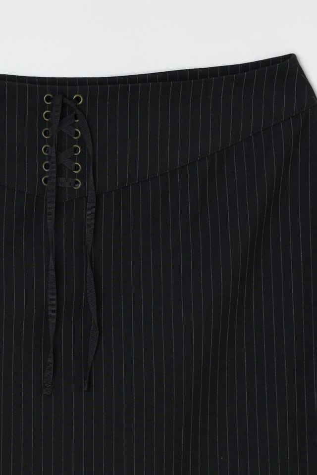 Vintage Y2k Black Pinstriped Lace-Up Midi Skirt #2
