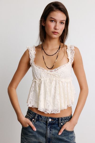 Kimchi Blue Piper Lace Flutter Sleeve Babydoll Top