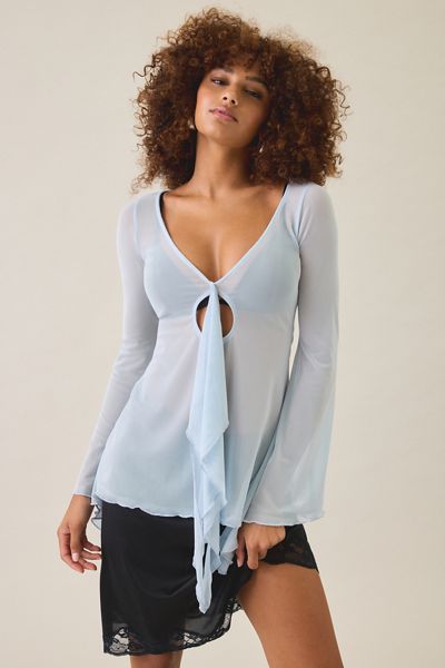 Kimchi Blue Maddie Mesh Cascading Ruffle Bell Sleeve Tunic Top