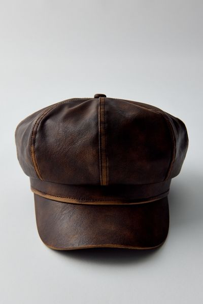 Faux Leather Baker Boy Hat